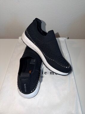 Women’s Black Slip-On Knit Sneakers with Crystal Trim